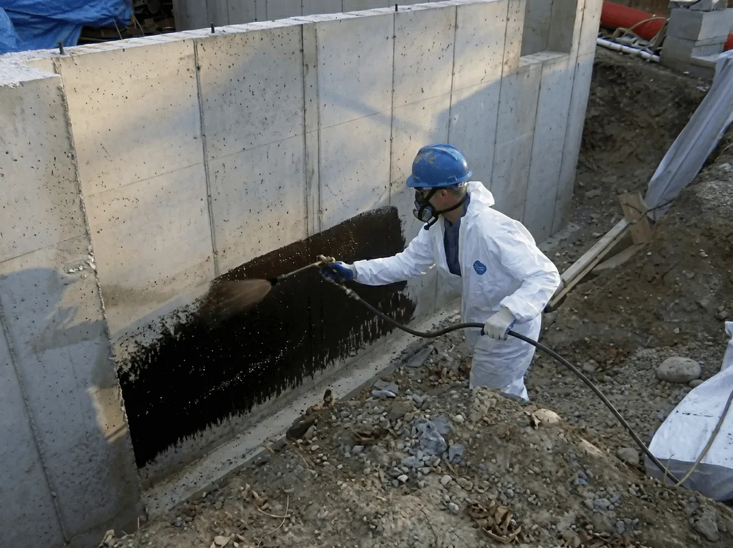 Professional waterproofing the exterior walls of the basement in Springfield, MO